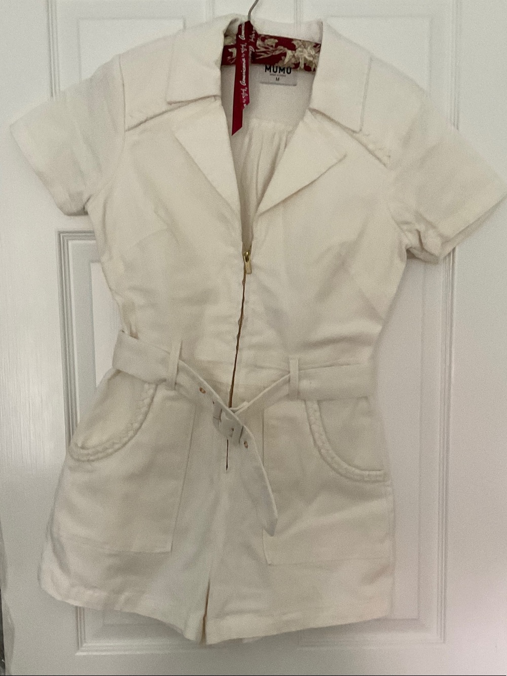 Show Me Your MuMu Cream Short Sleeve Belted Romper
